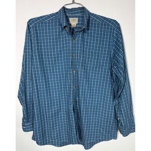 LL Bean Long Sleeve Button Down Pocket Shirt Green‎ Check Men's L Classic Preppy